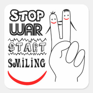 Stop Oorlog Grote Glimlach Twee Vingers Vredessymb Vierkante Sticker