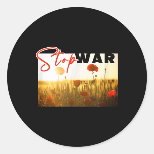Stop oorlog met papaver ronde sticker (Voorkant)