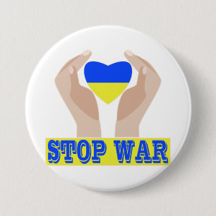 Stop oorlog Oekraïnse vlag in handen Ronde Button 7,6 Cm