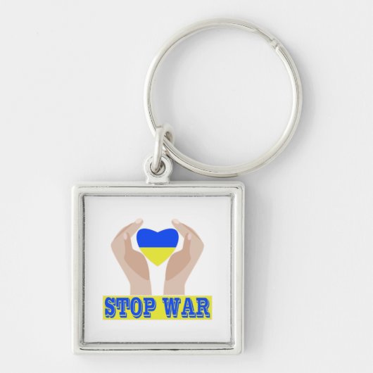 Stop oorlog Oekraïnse vlag in handen Sleutelhanger (Voorkant)