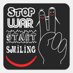 Stop Oorlog Start Glimlachen Vredesteken Grappige Vierkante Sticker