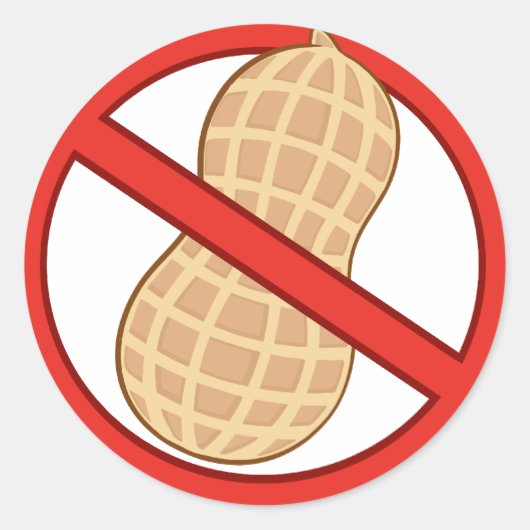 STOP PEANUTS ALLERGIC CARTOON WAARSCHUWING SIGN GR RONDE STICKER (Voorkant)