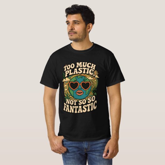 Stop Plastic Pollution T-shirt – Retro Earth Desig (Voorkant volledig)