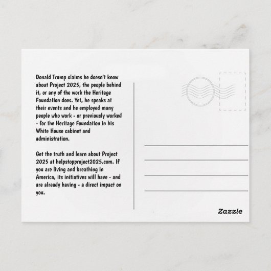 STOP Project 2025 Briefkaart (Achterkant)