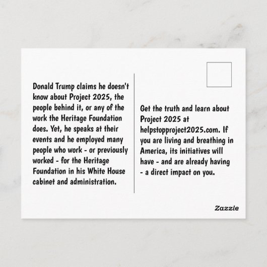 STOP Project 2025 Briefkaart (Achterkant)