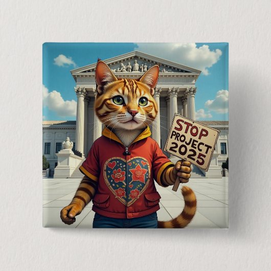 Stop Project 2025 Cat ontwerp Vierkante Button 5,1 Cm (Voorkant)