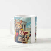 Stop Project 2025 Cat Protester AI Art Koffiemok (Voorkant links)