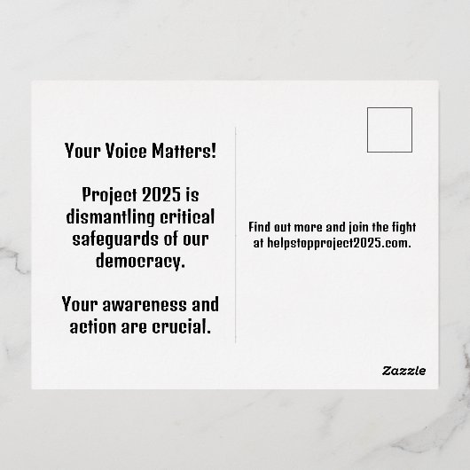 STOP Project 2025 - Defend Democracy - Vote Blue Folie Feestdagen Briefkaart (Achterkant)