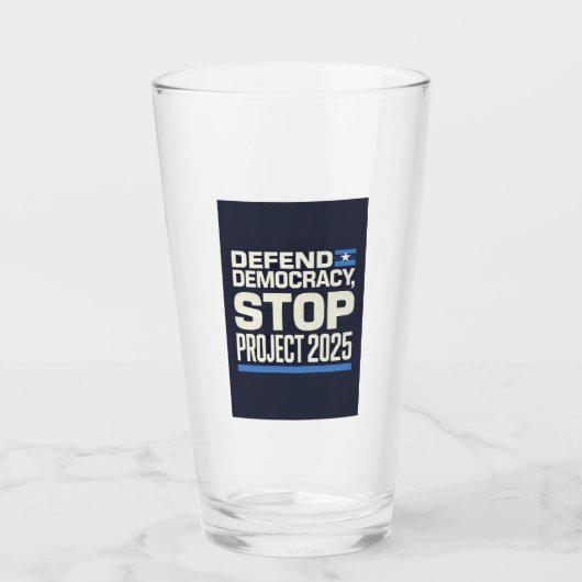 STOP Project 2025 - Defend Democracy - Vote Blue Glas (Voorkant)