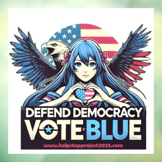 STOP Project 2025 Defend Democracy Vote Blue Raamsticker (Vel 3)