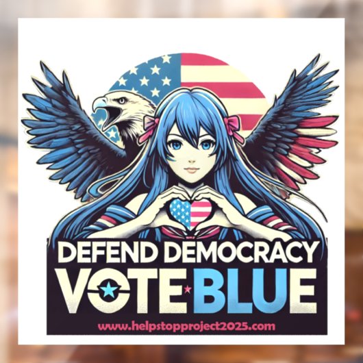 STOP Project 2025 Defend Democracy Vote Blue Raamsticker (Vel 2)
