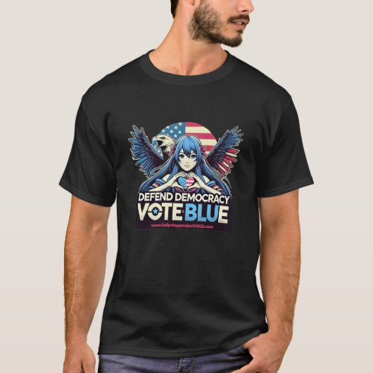 STOP Project 2025 Defend Democracy Vote Blue T-shirt (Voorkant)
