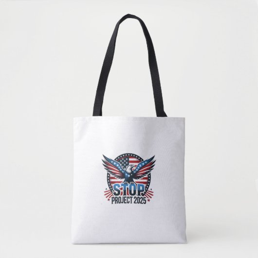 STOP Project 2025 - Defend Democracy - Vote Blue Tote Bag (Voorkant)