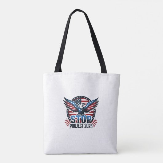 STOP Project 2025 - Defend Democracy - Vote Blue Tote Bag (Achterkant)