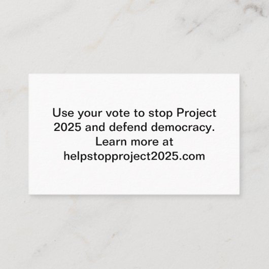 STOP Project 2025 - Democratie verdedigen Visitekaartje (Achterkant)