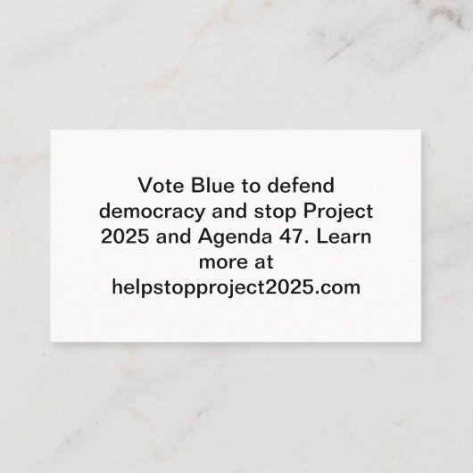 Stop Project 2025 en Agenda 47 Visitekaartje (Achterkant)