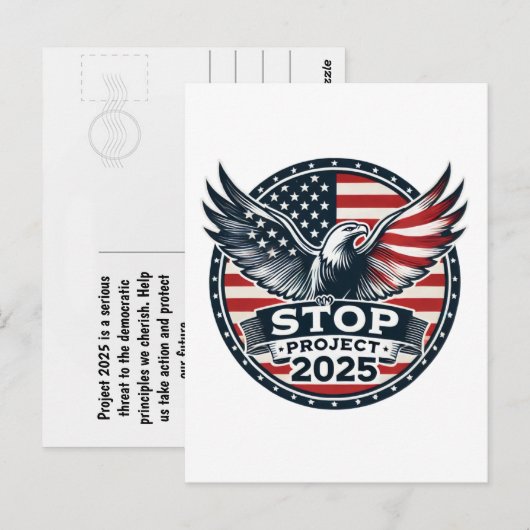 STOP Project 2025 - Stem Blauw - Verdedig Democrat Briefkaart (Voorkant / Achterkant)