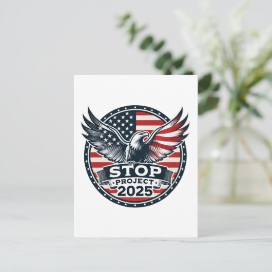 STOP Project 2025 - Stem Blauw - Verdedig Democrat Briefkaart (Staand voorkant)