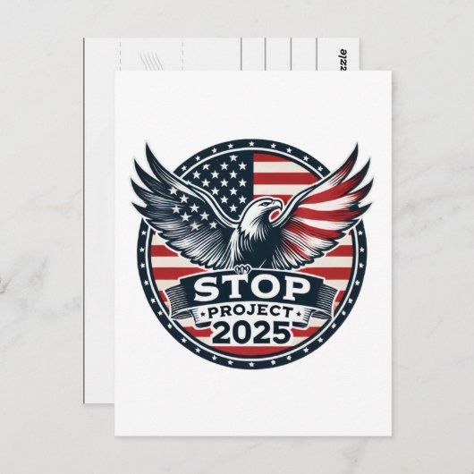 STOP Project 2025 - Stem Blauw - Verdedig Democrat Briefkaart (Voorkant / Achterkant)