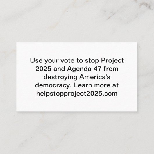 STOP Project 2025 - stemming blauw Visitekaartje (Achterkant)