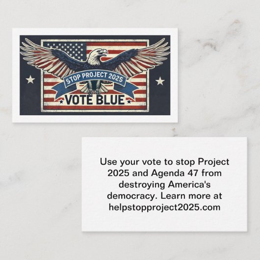 STOP Project 2025 - stemming blauw Visitekaartje (Voorkant / Achterkant)