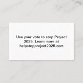 STOP Project 2025 - stemming blauw Visitekaartje (Achterkant)