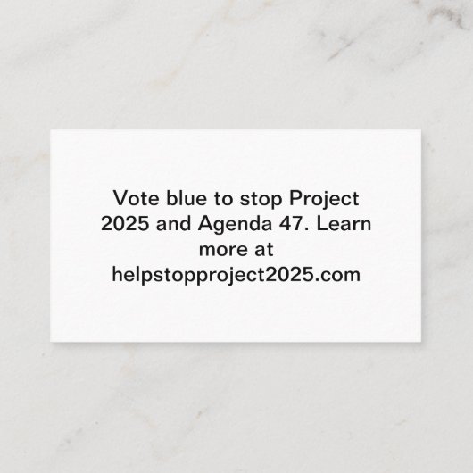 STOP Project 2025 - stemming blauw Visitekaartje (Achterkant)