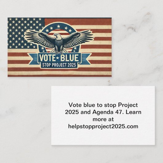 STOP Project 2025 - stemming blauw Visitekaartje (Voorkant / Achterkant)