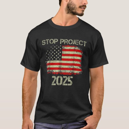 Stop Project 2025 Trump 2024 Amerikaanse vlag T-shirt (Voorkant)