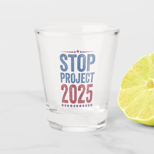Stop Project 2025 Trump Harris Amerikaanse patriot Shot Glas (Voorkant)