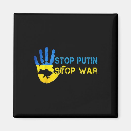 Stop Putin Stop War Support Ukraine I Stand With U Magneet (Voorkant)