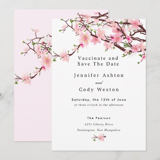 Stop Quarantine Vaccinate Cherry Blossom Wedding Save The Date (Voorkant / Achterkant)