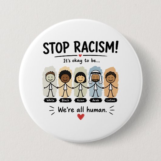 Stop racisme we zijn allemaal mensen ronde button 7,6 cm (Voorkant)