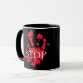 STOP" Rode Handafdruk Mok - Krachtige Protest Mok, (Voorkant links)