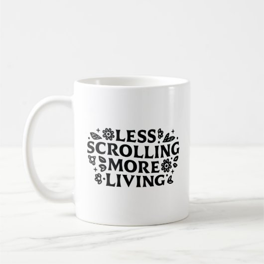 Stop scrollen angst mindfulness citaten koffiemok (Links)