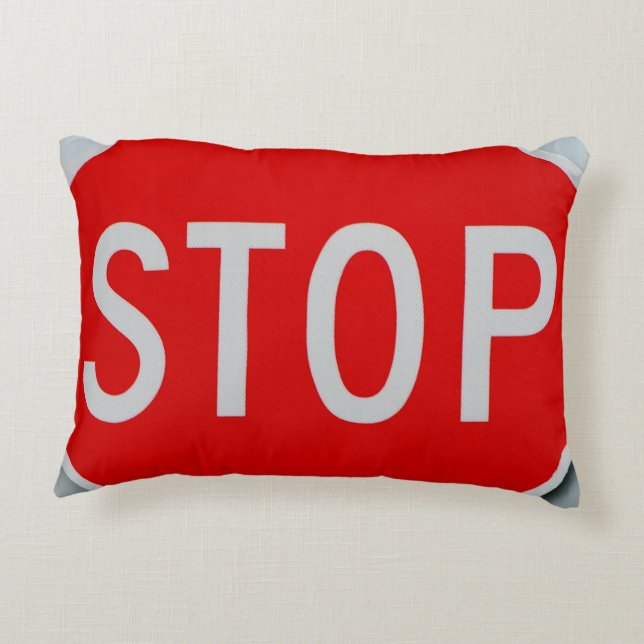 Stop Sign Grey/Red en White Accent Kussen (Achterkant)