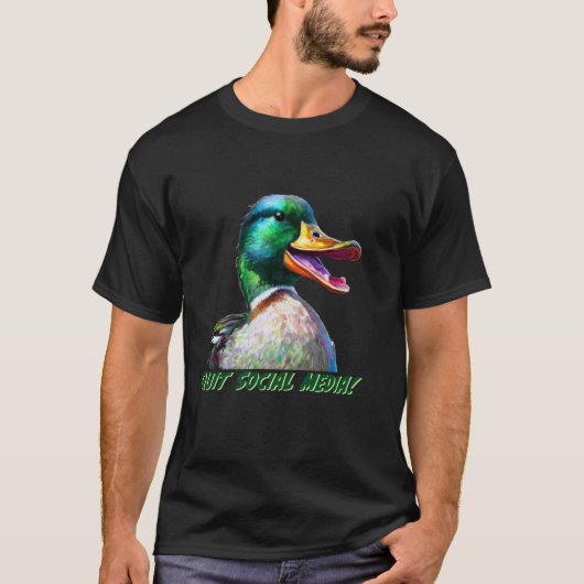 Stop Sociale Media - Grappige Eend Kwakend T-shirt (Voorkant)