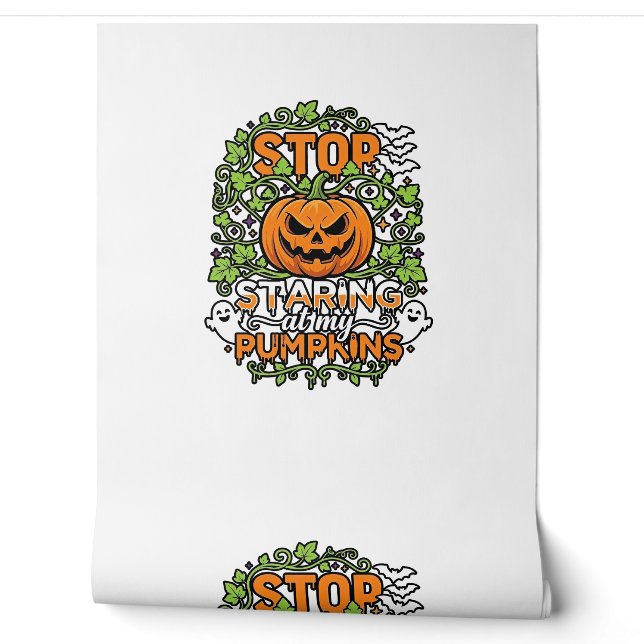 Stop Starende Pompoenen Halloween Geesten Vleermui Behang (Afrollen)