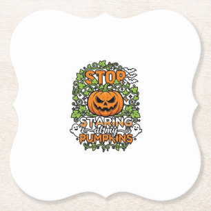 Stop Starende Pompoenen Halloween Geesten Vleermui Kartonnen Onderzetters