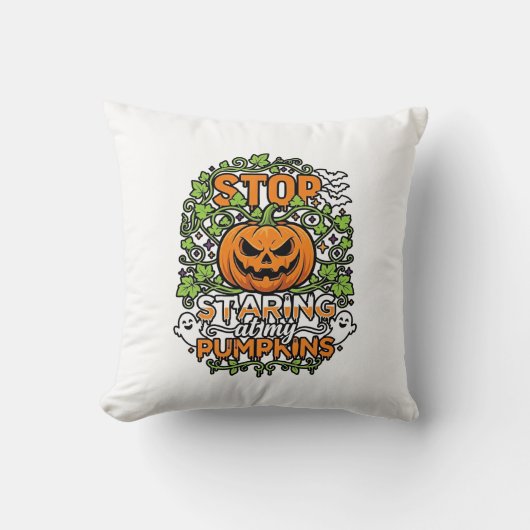 Stop Starende Pompoenen Halloween Geesten Vleermui Kussen (Voorkant)