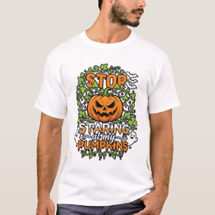 Stop Starende Pompoenen Halloween Geesten Vleermui T-shirt