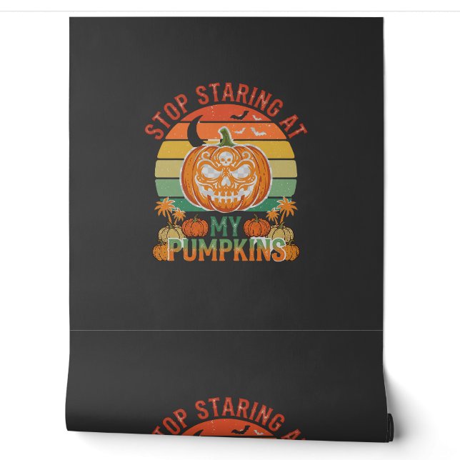 Stop Starende Pompoenen Halloween Schedel Retro Zo Behang (Afrollen)