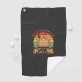 Stop Starende Pompoenen Halloween Schedel Retro Zo Golfhanddoek (Insitu)