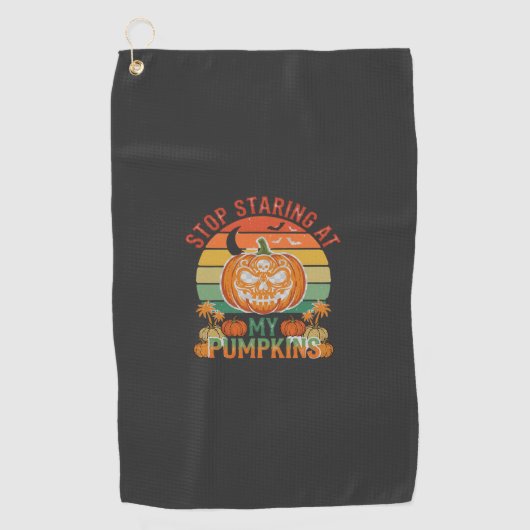 Stop Starende Pompoenen Halloween Schedel Retro Zo Golfhanddoek (Voorkant)