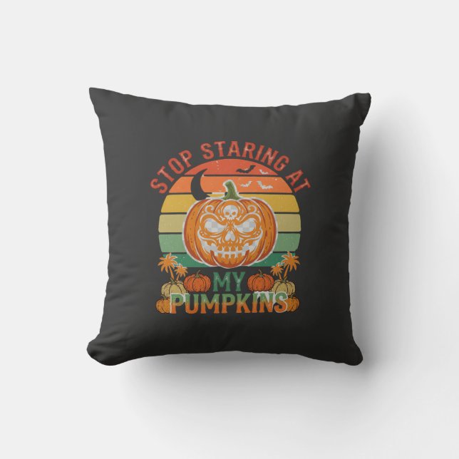 Stop Starende Pompoenen Halloween Schedel Retro Zo Kussen (Voorkant)