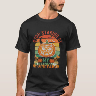 Stop Starende Pompoenen Halloween Schedel Retro Zo T-shirt