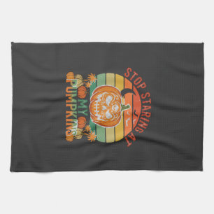 Stop Starende Pompoenen Halloween Schedel Retro Zo Theedoek