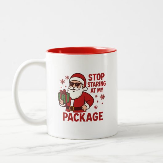 Stop Staring at My Package Santa Two-Tone Mug Tweekleurige Koffiemok (Links)