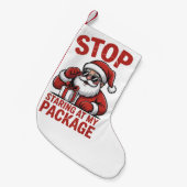 Stop Staring At My Package Snarky Christmas Santa Kleine Kerstsok (Voorkant (Hangend))