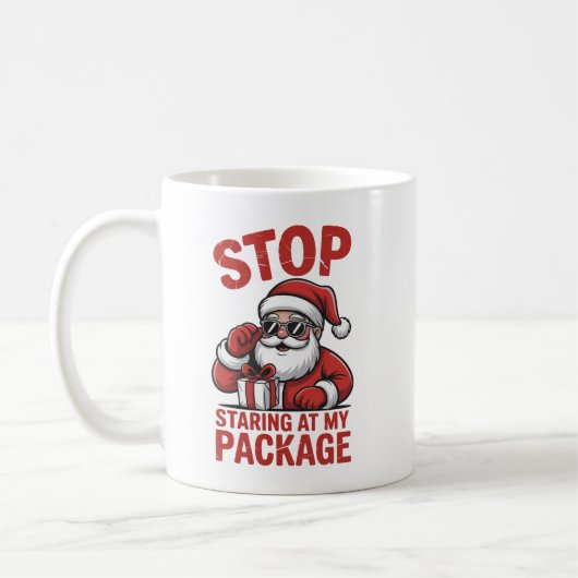 Stop Staring At My Package Snarky Christmas Santa Koffiemok (Links)